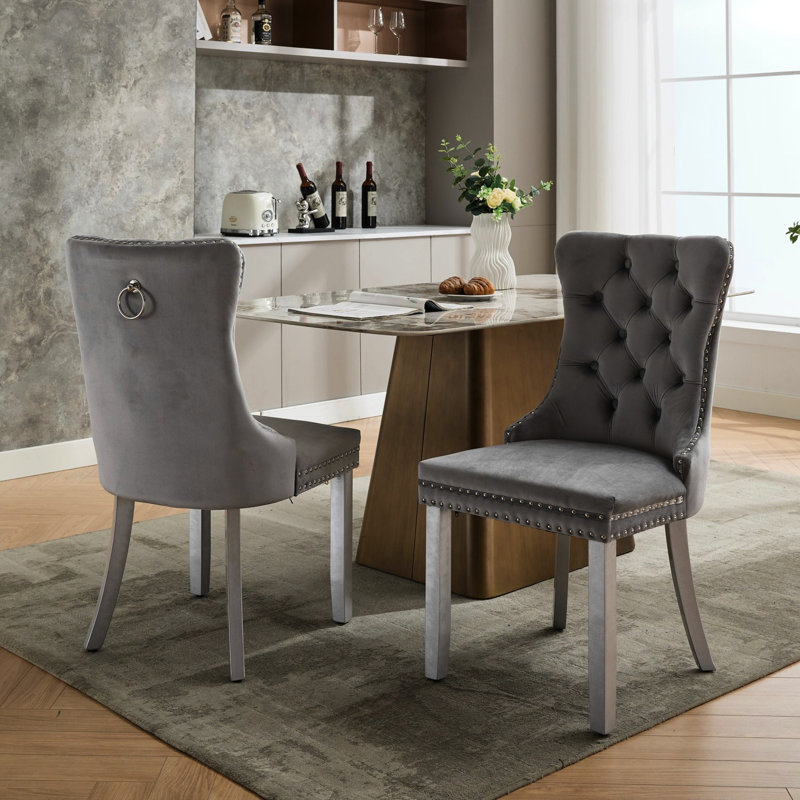 Chaise de salle à manger rembourrée en velours gris American Design