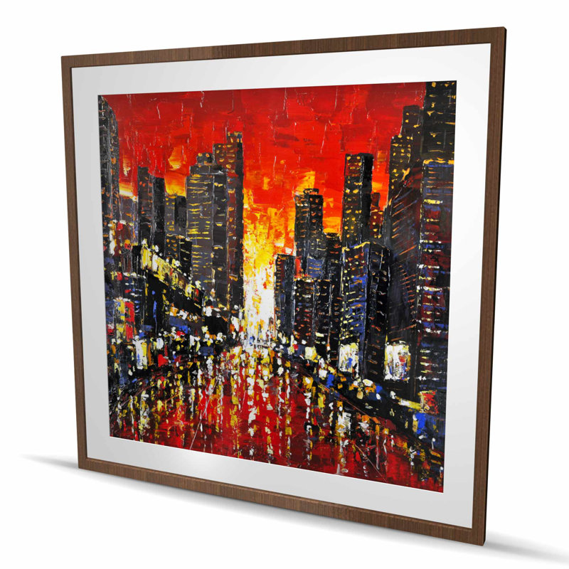 «Abstract Sunset on the City - Building Orange», reproduction encadrée