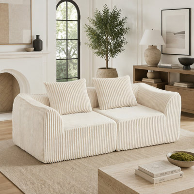 Minimalist Corduroy Sofa with Horn-Shaped Pillows