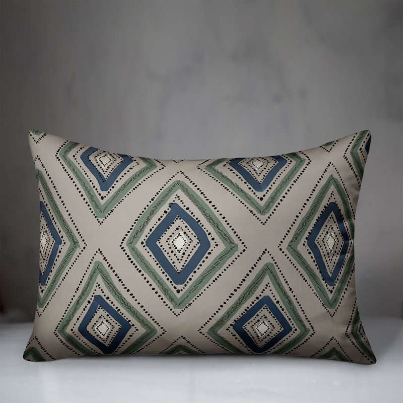 Abstract Outdoor Reversible Throw Pillow, Green/Beige