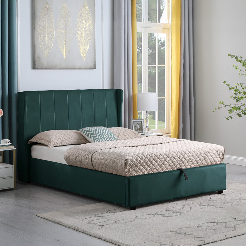 Swithun Upholstered Ottoman Bed, Green Velvet, Kingsize (5')