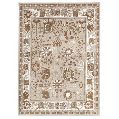 Tapis brun en laine unique de conception unique 10 pi 4 po x 14 pi 3 po Oushak