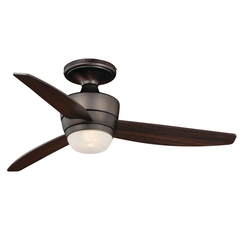 Pelham 44 in. Copper Bronze Indoor Low Profile Flush Mount Contemporary Ceiling Fan with Dark Espresso Blades, Dimmable LED Light Kit and Remote Control Included, 6 Speeds, Energy Efficient DC Motor