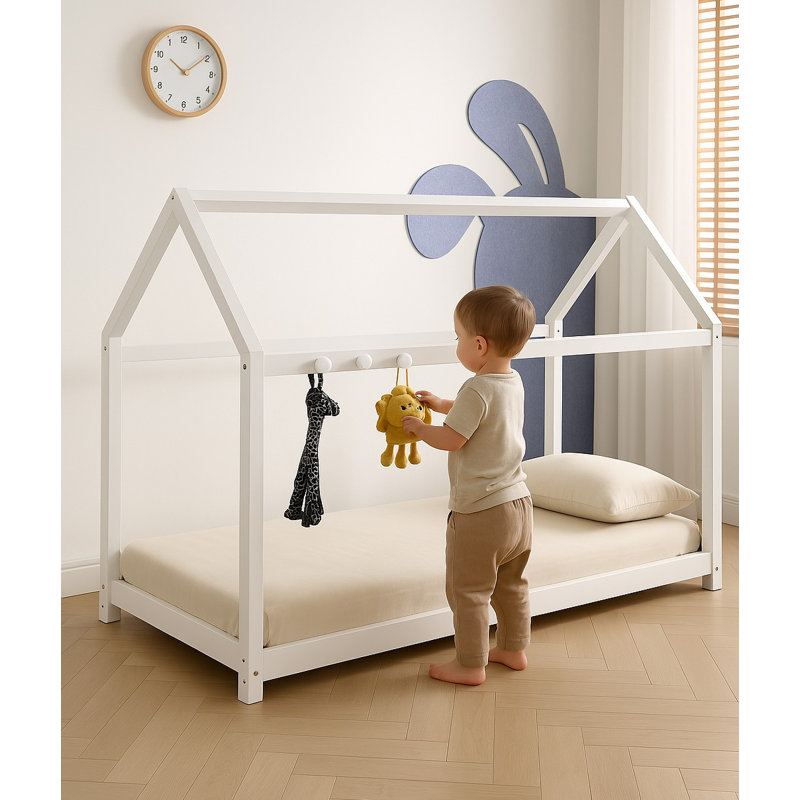 Solid Wood 4 - Hook Wall Mounted Coat Rack, White
