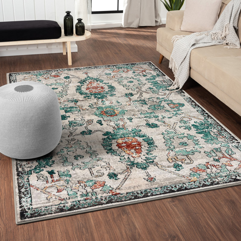 Tapis oriental à motif floral sans perte de poils, Rectangle 7 pi 8 po x 10 pi 0 po