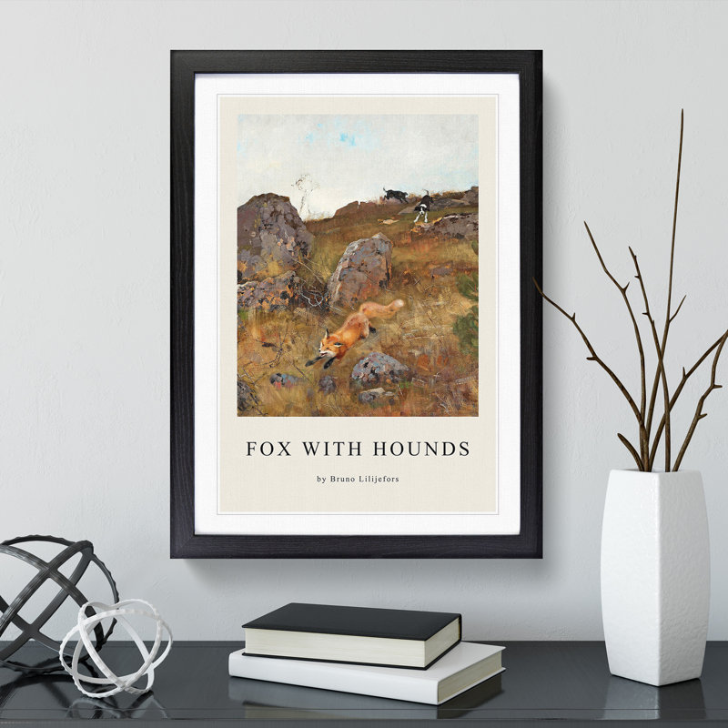 Fox And Hunting Dogs Vol.2 by Bruno Liljefors - Single Picture Frame Print, 48cm H x 36cm W x 2cm D, Black Framed