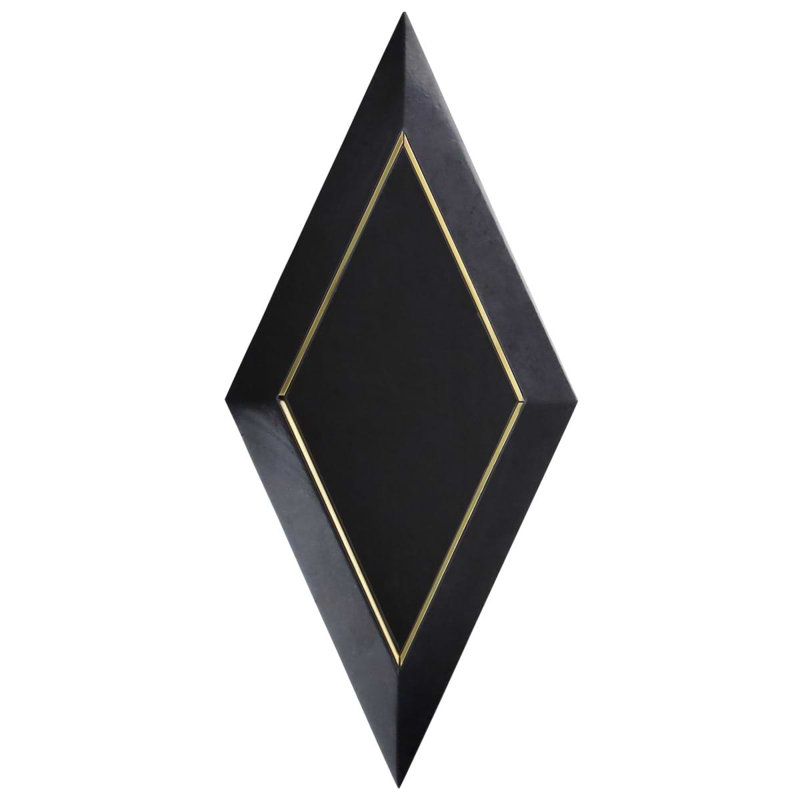 Basque 6x12 Beveled Polished Marble Tile, Black/Brass