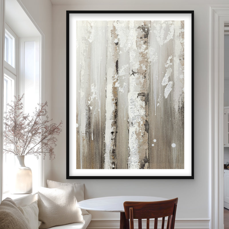 Bouleaux délicats | Décor de paysages beiges encadrés