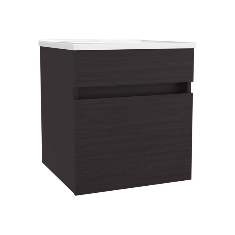 Meuble-lavabo flottant blanc avec lavabo et 1 porte, Blanc