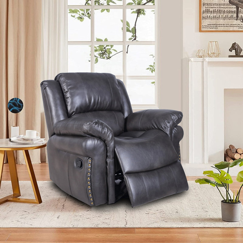 Bargesa Faux Leather Living Room Recliner, Gray