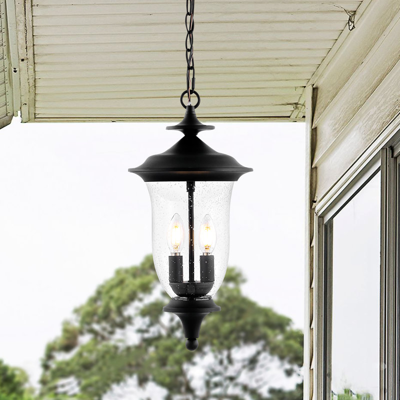 Luminaire suspendu d'extérieur noir à 2 lumières H 19 po