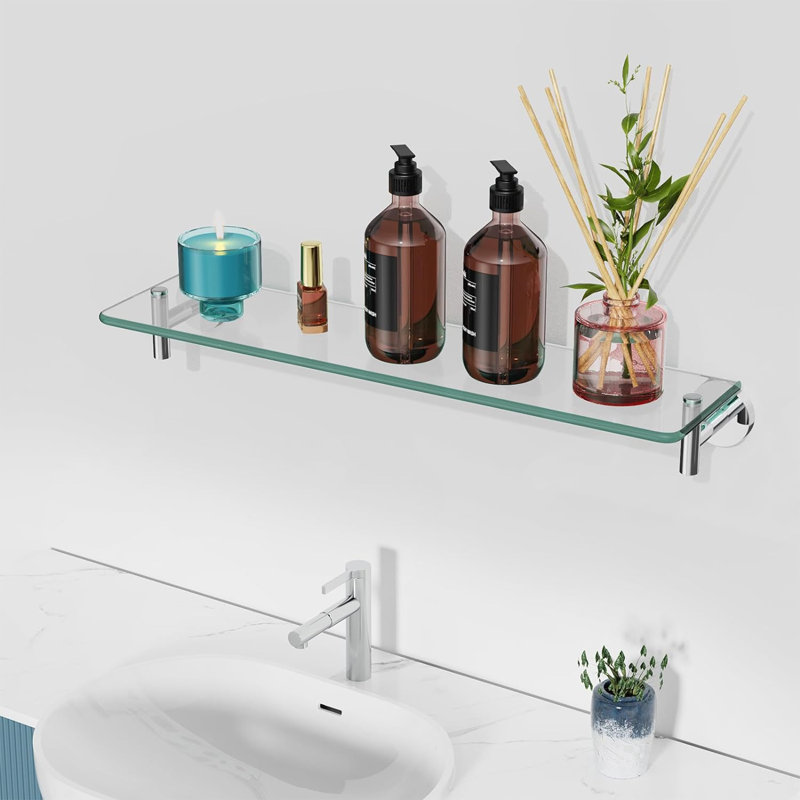 Glass Wall Bathroom Shelves, Chrome Polished