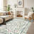 Green Floral Machine Washable Area Rug with Non-Slip Backing-1896119428