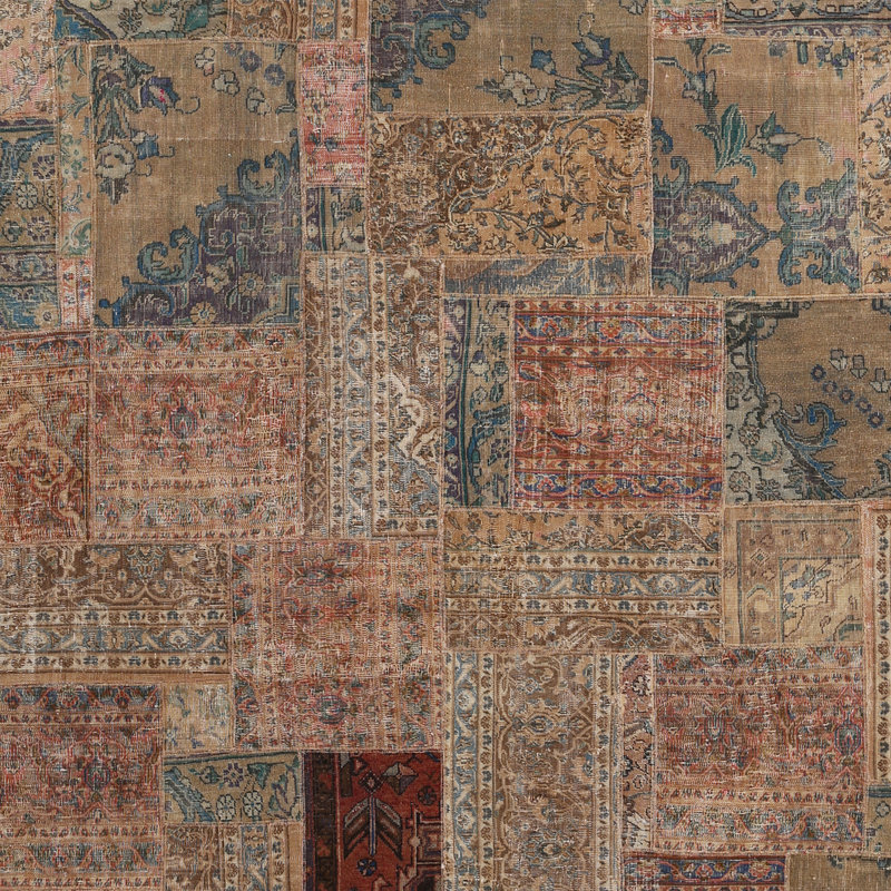 Patchwork noué à la main en laine de conception unique Tapis décoratif beige/brun