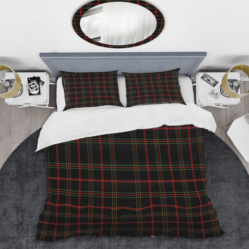 Tartan à carreaux noir et rouge - Ensemble de housse de couette abstrait - Microfibre de polyester