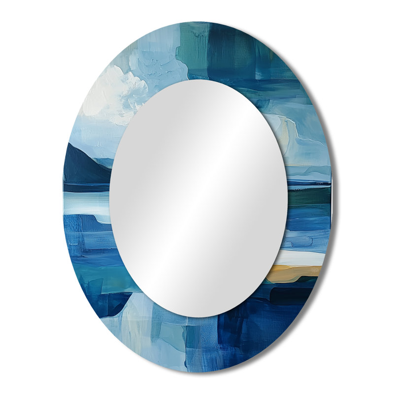 Grand miroir mural ovale bleu et éthéré côtier Horizon III, 43 po x 33 po