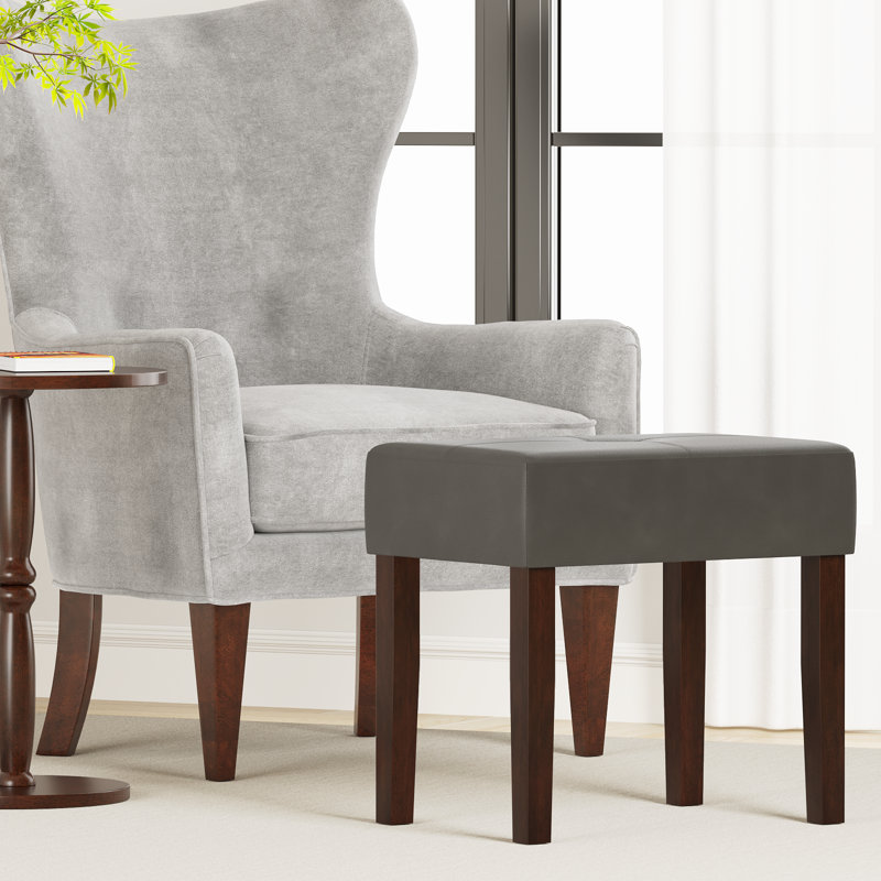 Tabouret de repose-pieds rectangulaire en cuir Nakendra, H 18,8 po x l 19,84 po x P 13,94 po, Gris