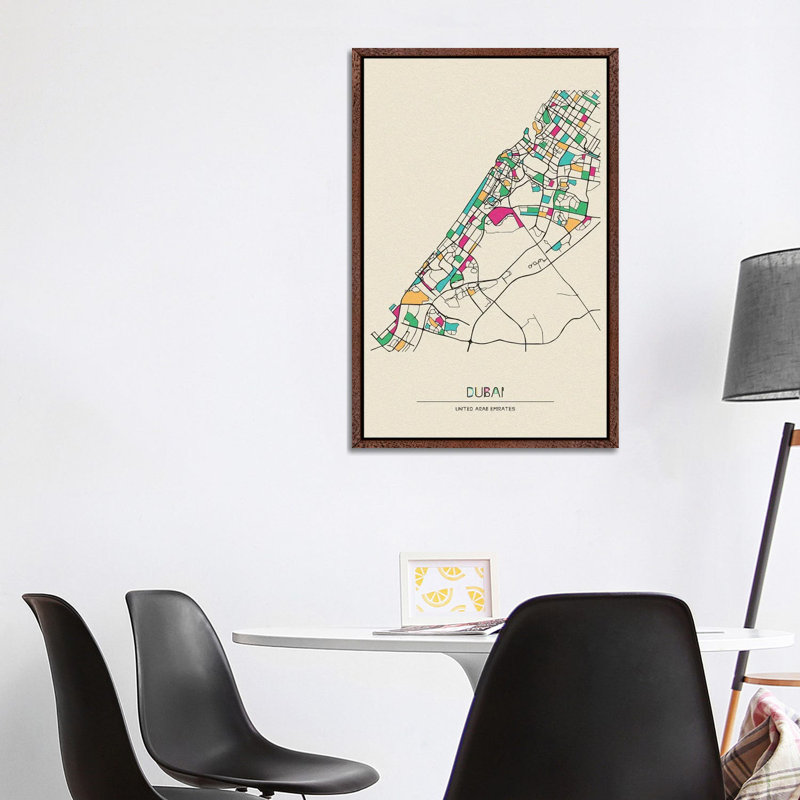 Dubai, United Arab Emirates Map by Ayse Deniz Akerman - Floater Frame Print on Canvas