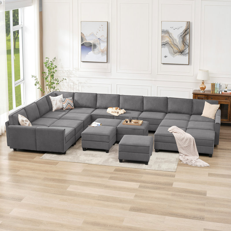 Canapé modulaire 25 pièces Edrynge, Velours gris