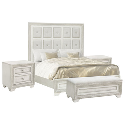 Grand lit tapissier avec 2 tables de chevet et banc Bonaire