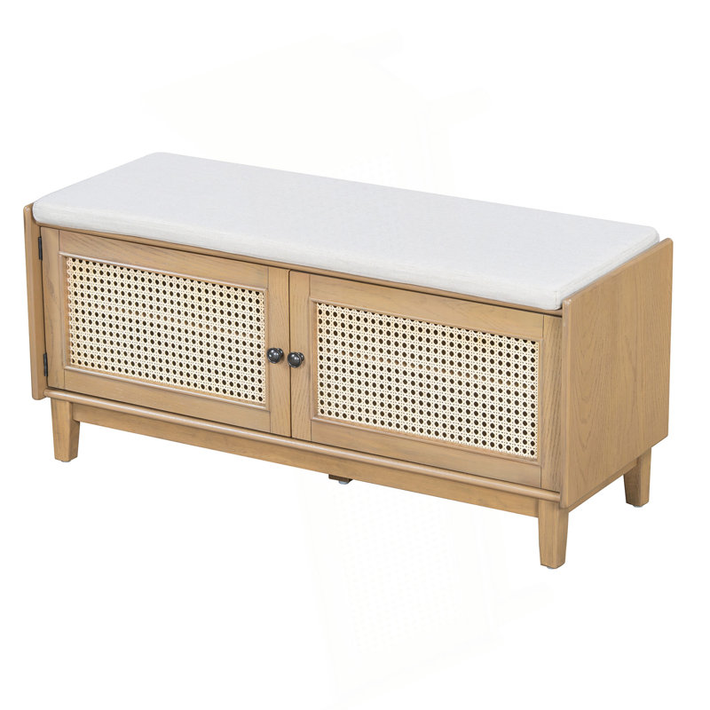 Banc d'entrée en rotin avec rangement Boho, Brun