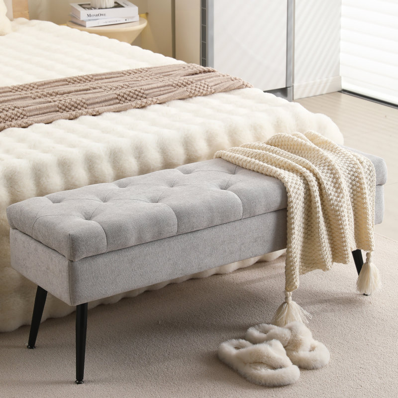 Banc de rangement en lin Honoka, Gris clair