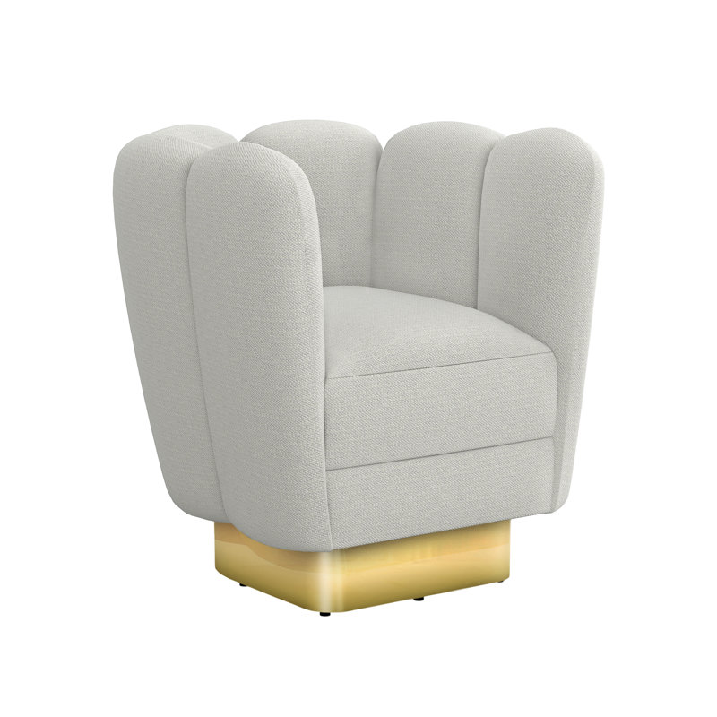 Fauteuil demi-tonneau pivotant de 31 po Gallery, Laiton poli, Fresque 100% polyester