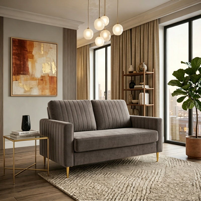 Manistee 2 Seater Velvet Sofa, Mink Grey