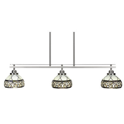 Barba 3 Light Island Light Shown In Brushed Nickel Finish With 7" Royal Merlot Art Glass