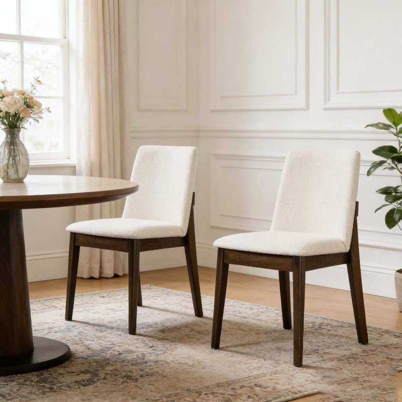 Upholstered Armless Dining Chairs, Beige,Walnut