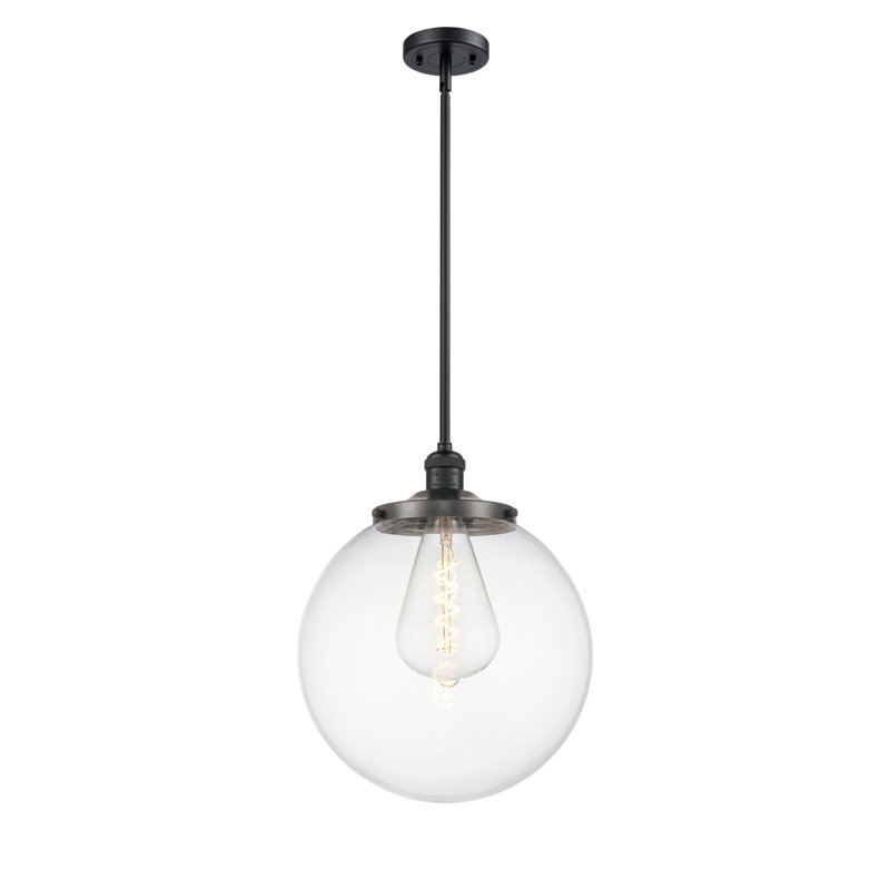 Luminaire suspendu simple à 1 lumière Frederick, Noir mat, Clair