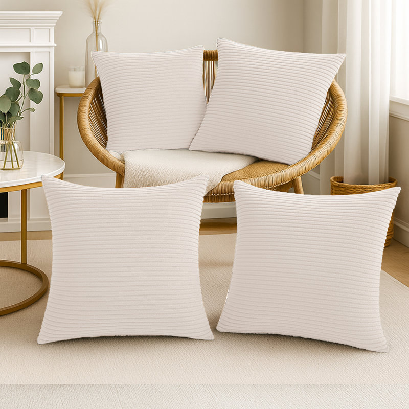 Luxury Velvet Pattern Cushion Cover (Pack of 4), Cream
