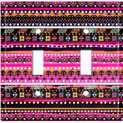 Metal Light Switch Plate Outlet Cover (Ethnic Aztec Tribal Pink Black - Single Toggle)