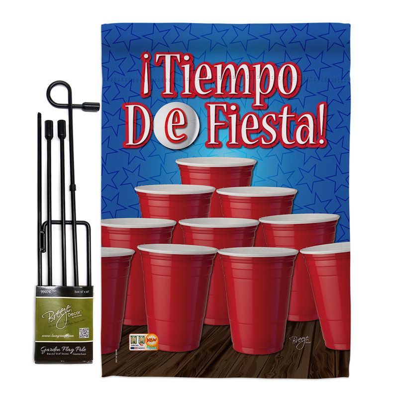 «Tiempo De Fiesta! Ensemble de drapeaux en polyester 2 faces Happy Hour and Drinks Beverages Impressions, Bleu / rouge