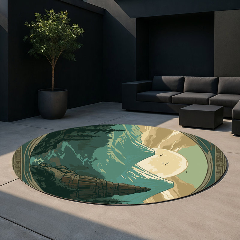 Golden Relic Indoor And Outdoor Area Rug, Round 5'
