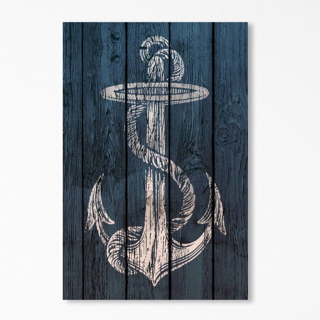 Blue Weathered Anchor Nautical and Coastal - Graphic Art Print