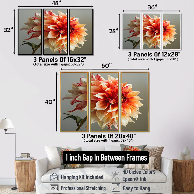 Ensemble de salon Orion - Dahlia, Cadre flottant brun, H 40 po x l 60 po x P 1 po