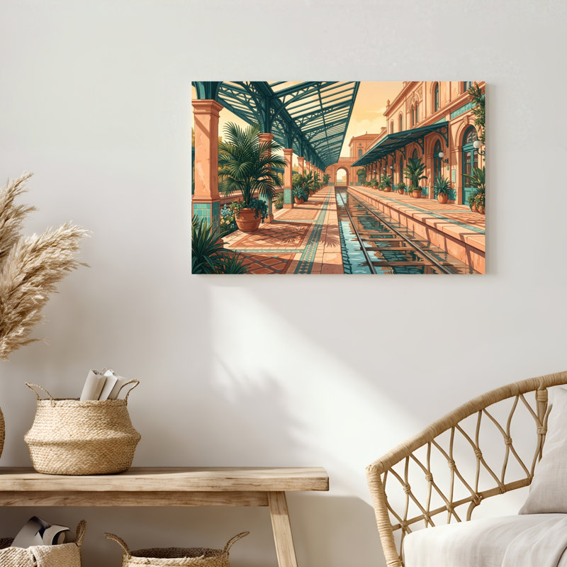 Art mural sur toile Gallery Wrap pour le salon, la chambre à coucher, le bureau ou le vestibule - décoration murale décorative avec station de train