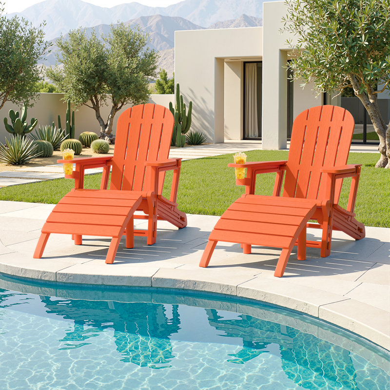  2-Person Outdoor Adirondack Chair with Ottoman, Orange