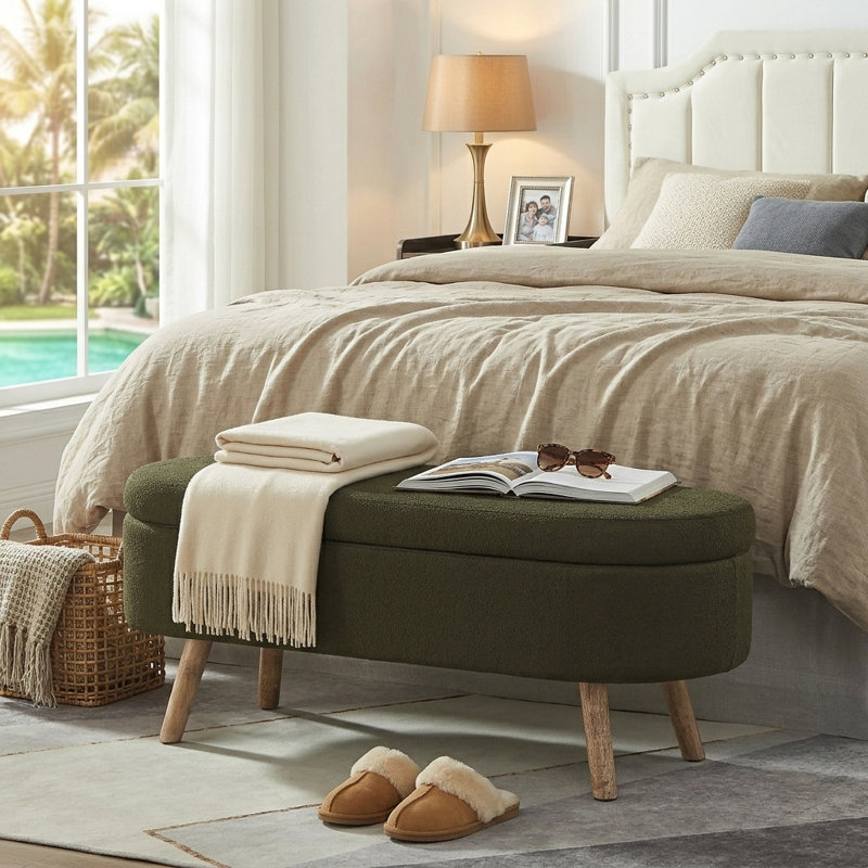 Banc de rangement avec repose-pieds de 42 po pour le salon, l'entrée de la chambre à coucher, Vert foncé