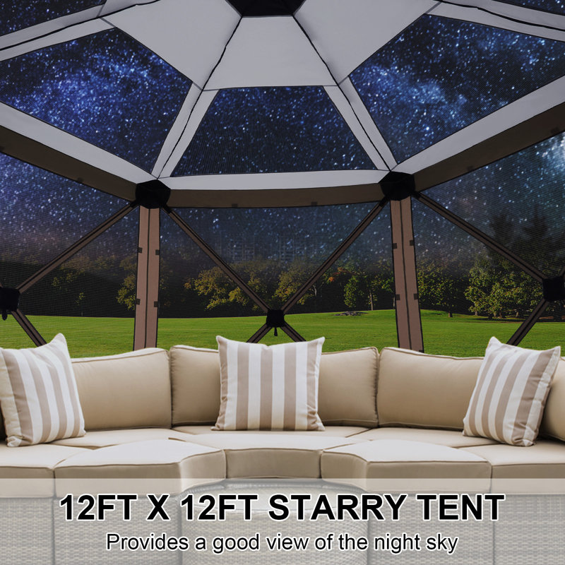 Starry Sky Top, 12x12 Camping Outdoor Gazebo with Mesh Windows&Sidewalls, Brown