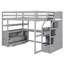 Lit mezzanine double avec bureau, tablettes, escalier de rangement et deux tiroirs