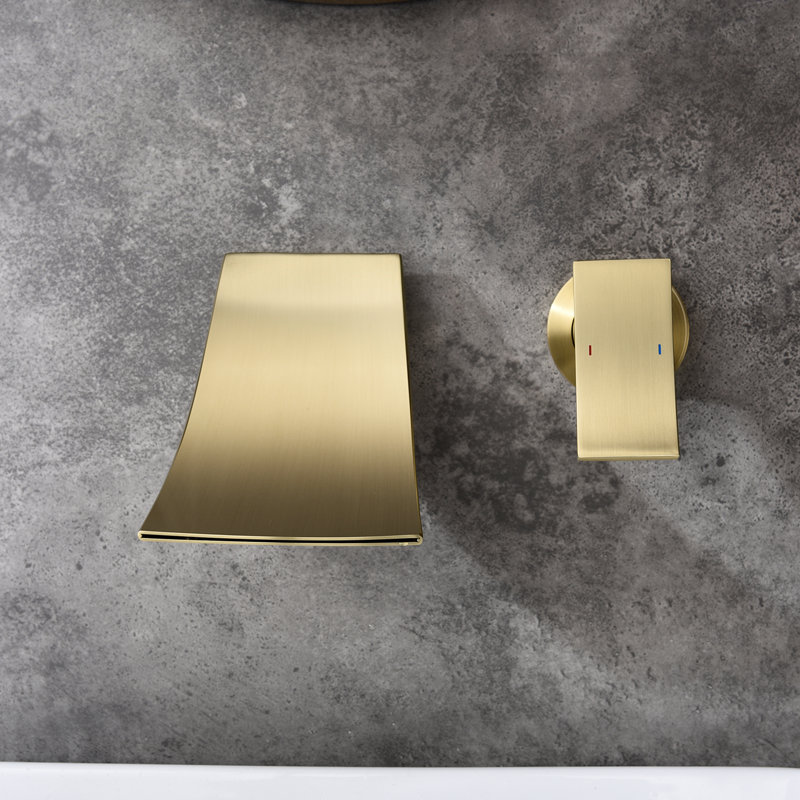 Elegant Wall Mount Bathroom Tap In Gold - Gentle Waterfall Flow For A Serene Tub Mounted Faucet Natural Effect Relaxing