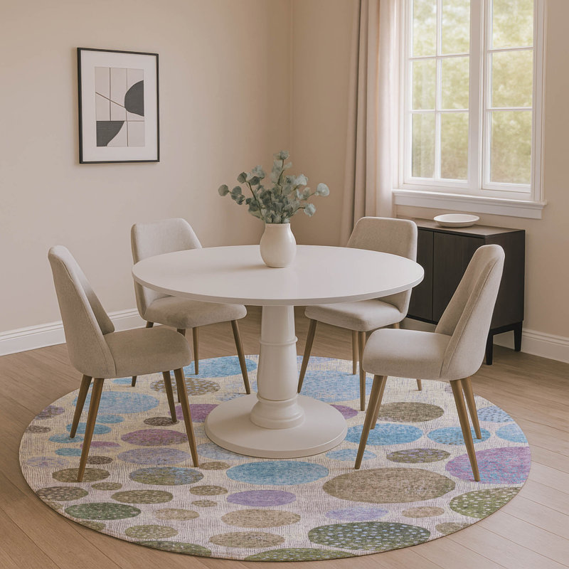 Premium Machine Washable Mayfield AMF1899 Geometric Rug, Round 8'