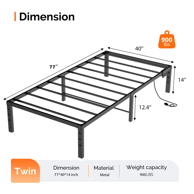 Twin Bed Frame With Charging Station/LED Lights