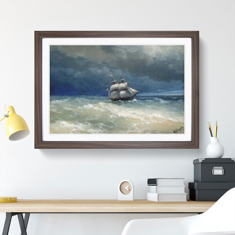 Sailing Ship by Ivan Aivazovsky - Picture Frame Painting, Walnut Framed, 27cm H x 36cm W x 2cm D