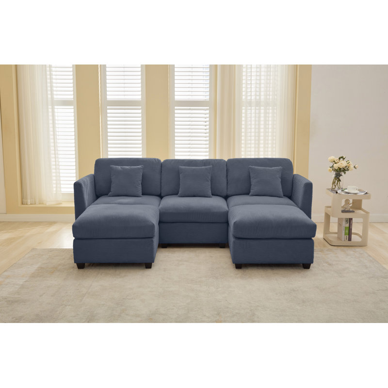 5-piece Modular Sectional Sofa With 2 Ottomans, Dark Gray Corduroy