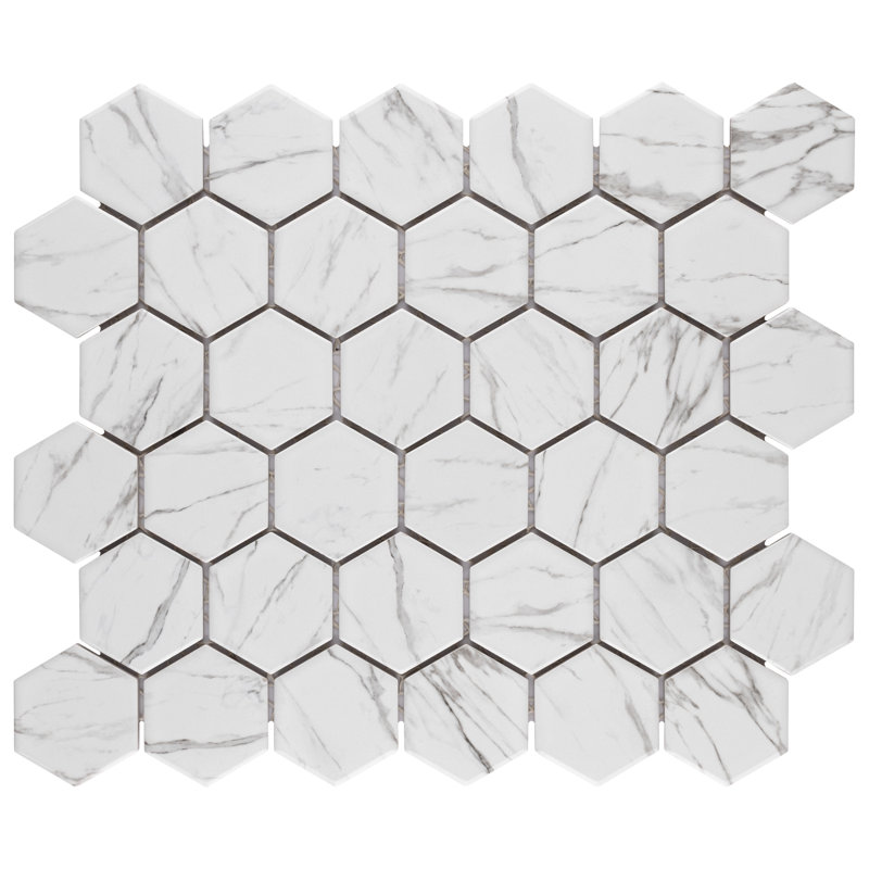 Flo 2" Hex White 11-1/8 in. x 12-5/8 in. Porcelain Mosaic Tile