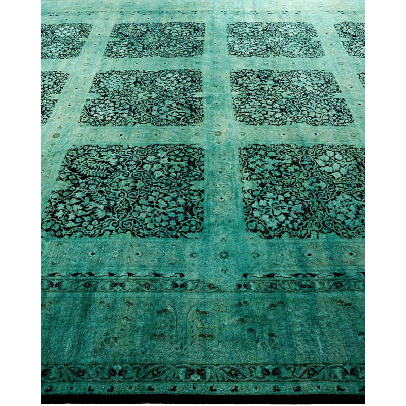 Tapis vert noué à la main de conception unique Chimel