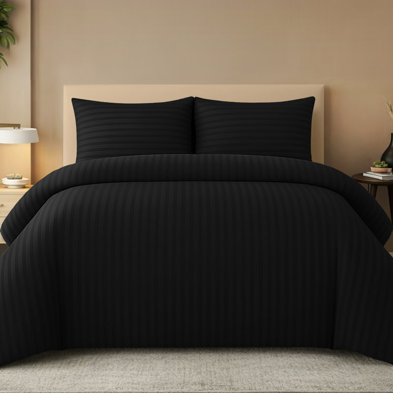 Luxury Satin Stripes Reversible Duvet Cover Set with Zipper Closure and Corner Ties